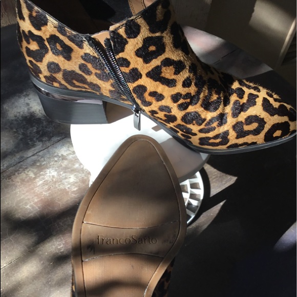 Franco Sarto Arden Leopard Print Silver Detail Block Almond-toe Booties Shoes - Picture 6 of 9